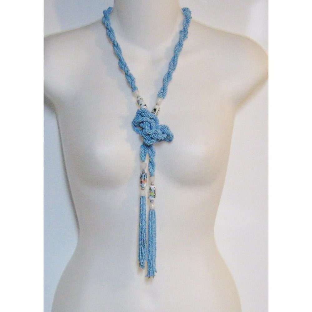 Antique Lariat Beaded Necklace-1920's-55in Long-Flapper Necklace